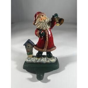 Vintage Christmas Stocking Holder K's Collection Santa Birdhouse Bell Metal
